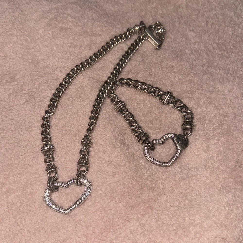 Retired Brighton Silver Heart Necklace and Bracelet Set - Picture 5 of 5